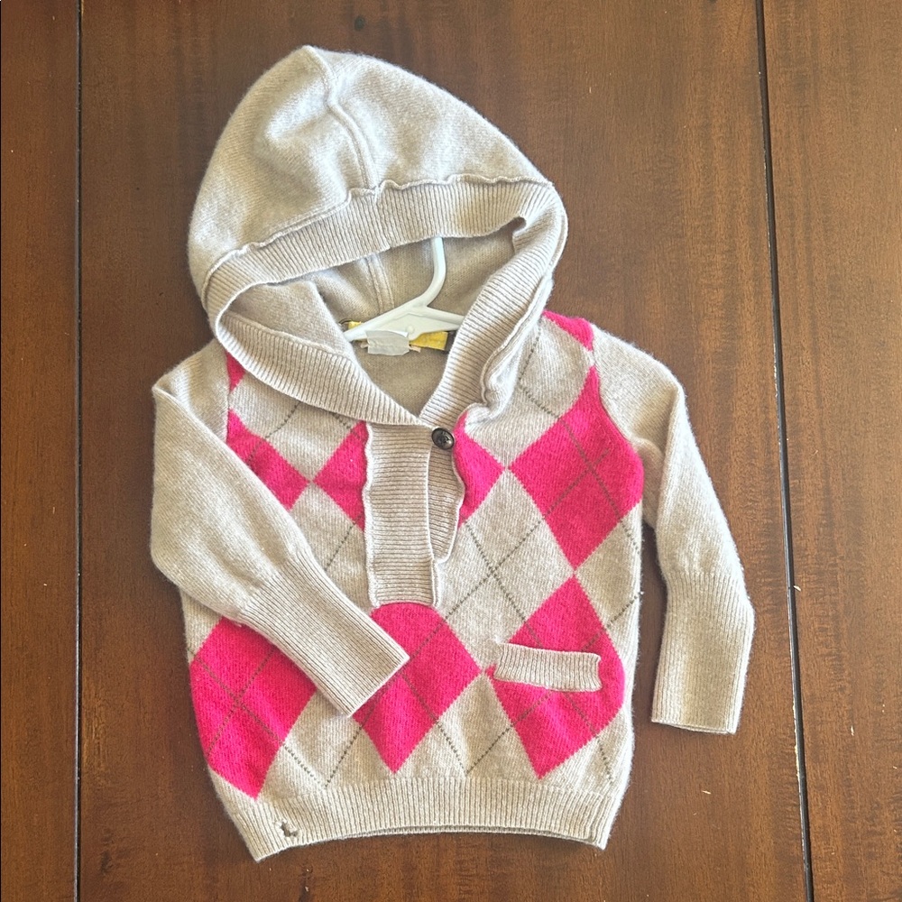 Crewcuts Pink and Tan Argyle Hoodie